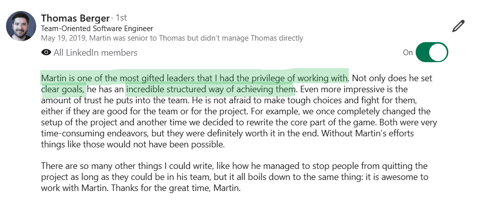 Recomendação de Thomas Berger no LinkedIn