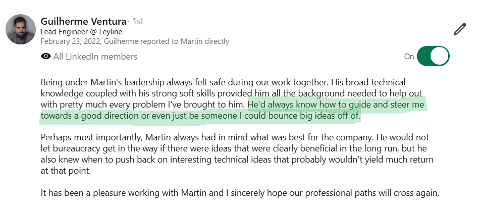 Recomendação de Guilherme Ventura no LinkedIn